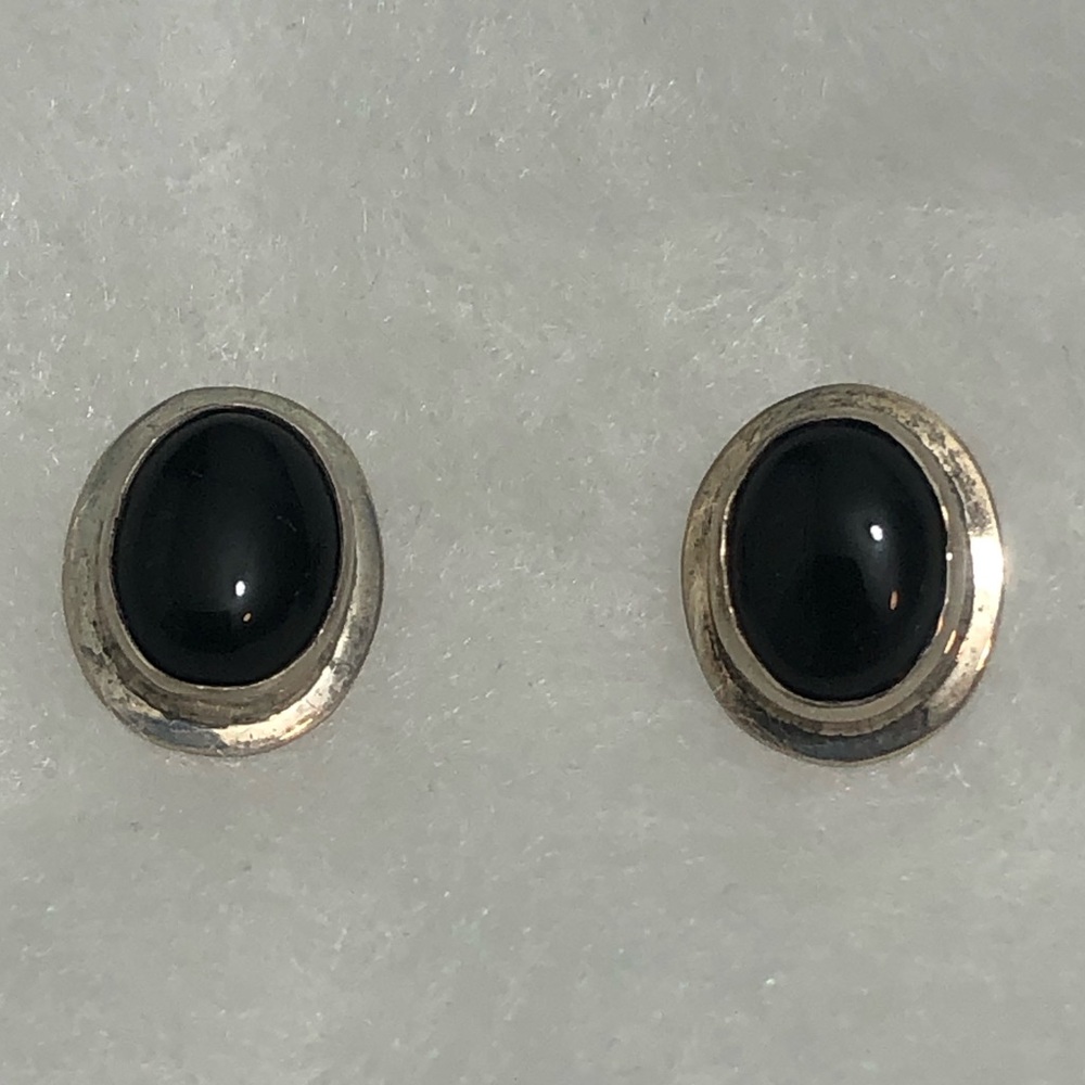 Vintage NAKAI 925 sterling silver black onyx  earrings